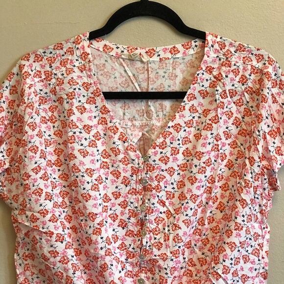 Anthropologie Jane & Delaney M blouse short sleeve floral white button down - Picture 2 of 7